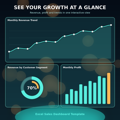 A promotional graphic for an Excel sales dashboard template.NOT REAL PRODUCT 
